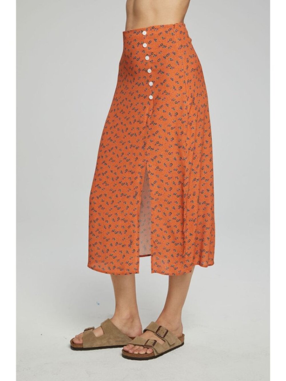 Chaser Belle Midi Skirt Tigerlilly Orange NWOT Size Small Ditsy Floral Summer